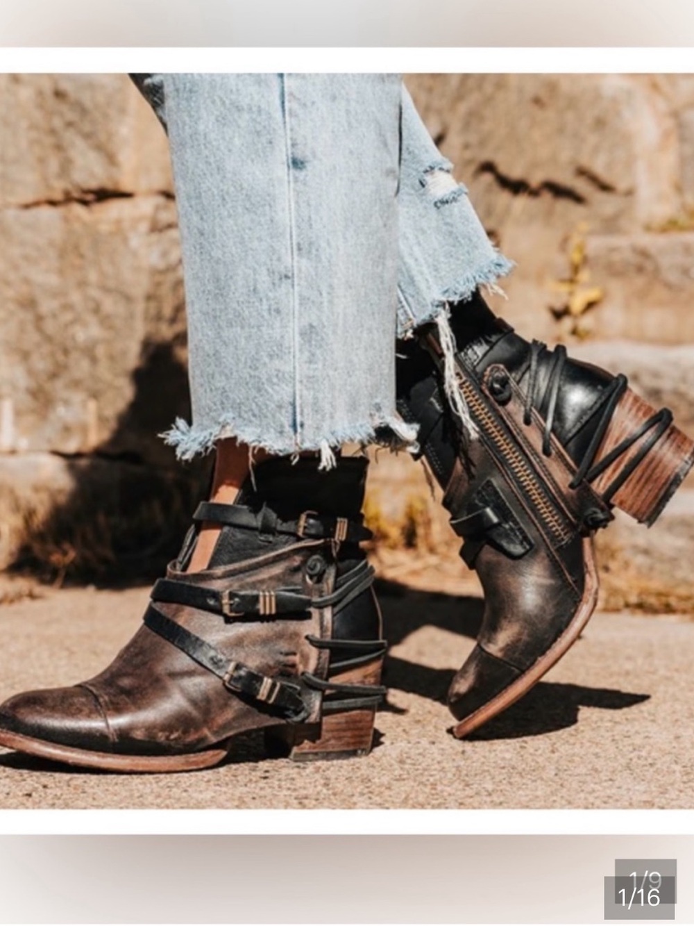 Freebird style Crue, Leather Distressed Ankle Boots w/zipper and strap, Sz 10